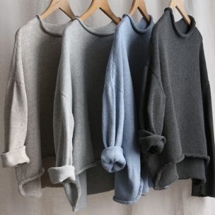 Roll neck cotton melangé knit jumpers