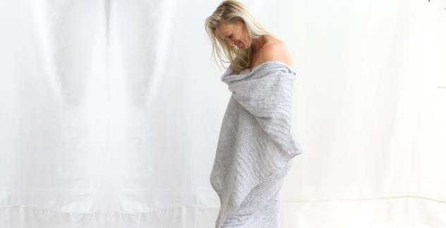 Knitted Blanket Wrap - silver grey mohair with cable.