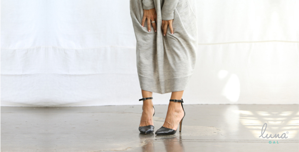 Long Knitted dress in superfine merino wool - charcoal - with fancy high heels