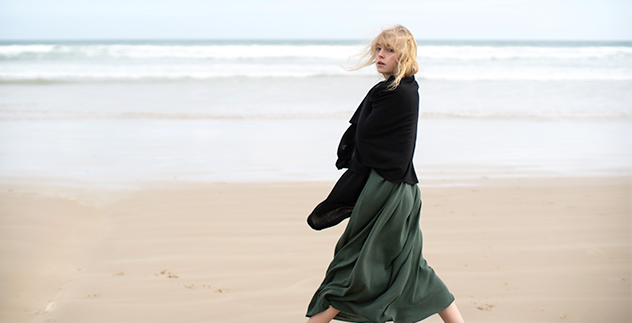 Wild Wind at Waratah Bay Victoria - girl in knitted dress and merino wool wrap.