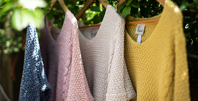 chunky cable knit jumpers in soft cotton - indigo, pink, ecru and straw.